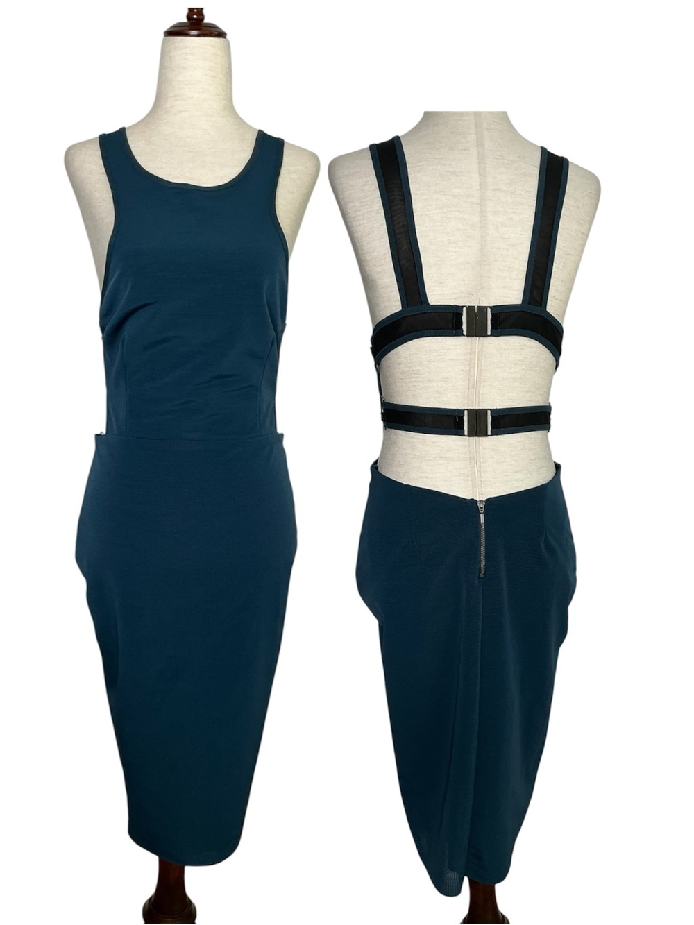Bec & Bridge Buckle Strap Bodycon Dress Mercury Plate Teal Size 6